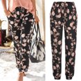 thumbnail image 2 of Women High Waist Pants Pockets Drawstring Vacation Casual Printing Long Pants, 2 of 7