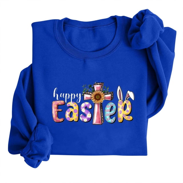 EGNMCR Easter T-Shirts Imprimés pour Femmes T-Shirts Graphiques pour Femmes Chemises pour Femmes T-Shirt à Col Rond pour Femmes Easter Imprimé Haut à Manches Longues Chandails pour Femmes T-Shirts pour Femmes