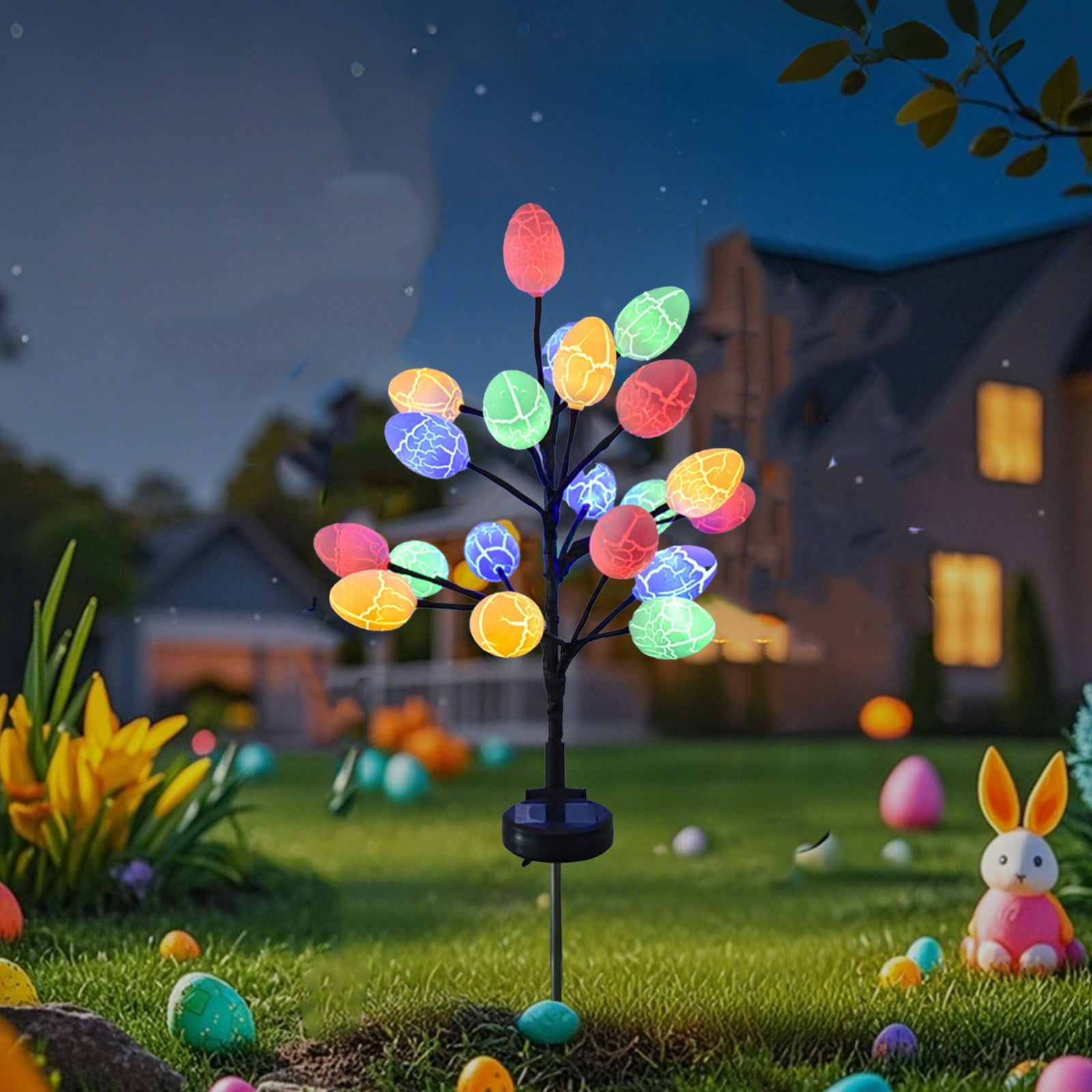 Suncoda Solar Lights, Outdoor Solar Easter Decoration LED Easter Eggs Street Lights with Stainless Steel Stakes 2 Modes Waterproof Easter Eggs Lights for Yard Decoration
