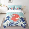thumbnail image 2 of YST Sea Wave 7 Pcs Comforter Set King Size, Japanese Style Sheet Set Bed In A Bag Mount Fuji Duvet Set, Ocean Theme Quilt Set, Red Yellow Blue Sheets, 2 of 5