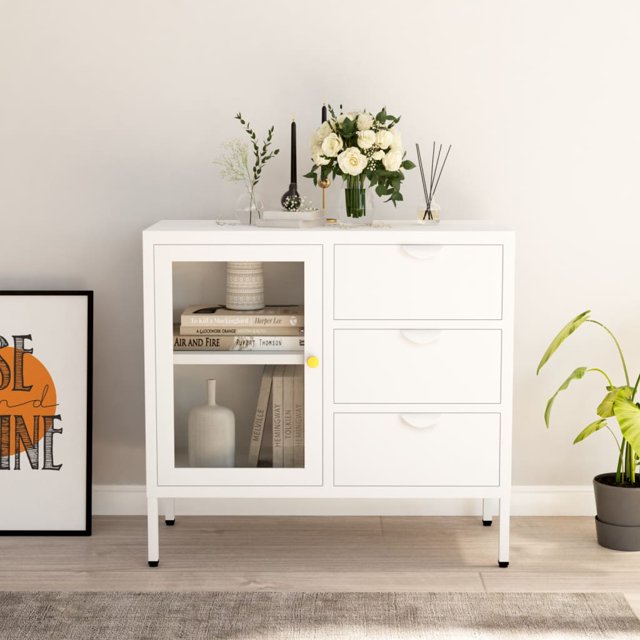 vidaXL Buffet Blanc 75x35x70 cm Acier et Verre Trempé