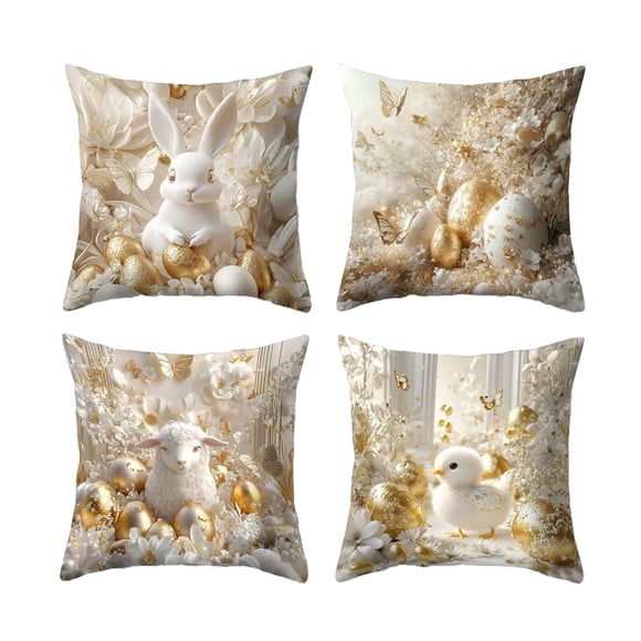 Tauxra 4 Pcs Taies d'Oreiller de Pâques 18X18 Pouces Imprimé Lapin Oeuf Housses de Coussin Décoratives pour Sofa Chambre Maison Déco de Pâques