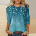 thumbnail image 2 of Hauts d'Été pour Femmes à Paillettes Imprimés Décontractés Col Rond Manches Trois-Quarts T-Shirts Surdimensionnés pour Femmes Marine m, 2 of 4