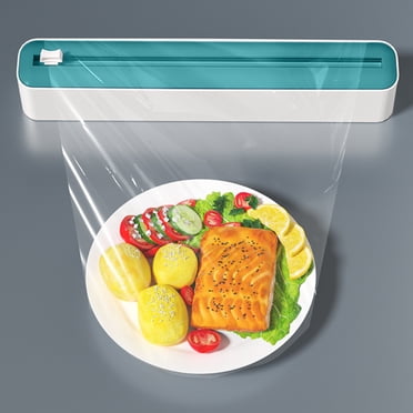SPOORYYO Cling Film Cutter with Storage Box, Two-Way Sliding Knife for Baking Tinfoil/Parchment Paper, Magnetic Wall-Mounted Household Organizer (ABS Plastic, Blue/Green/Yellow/Black), 36x7x5cm