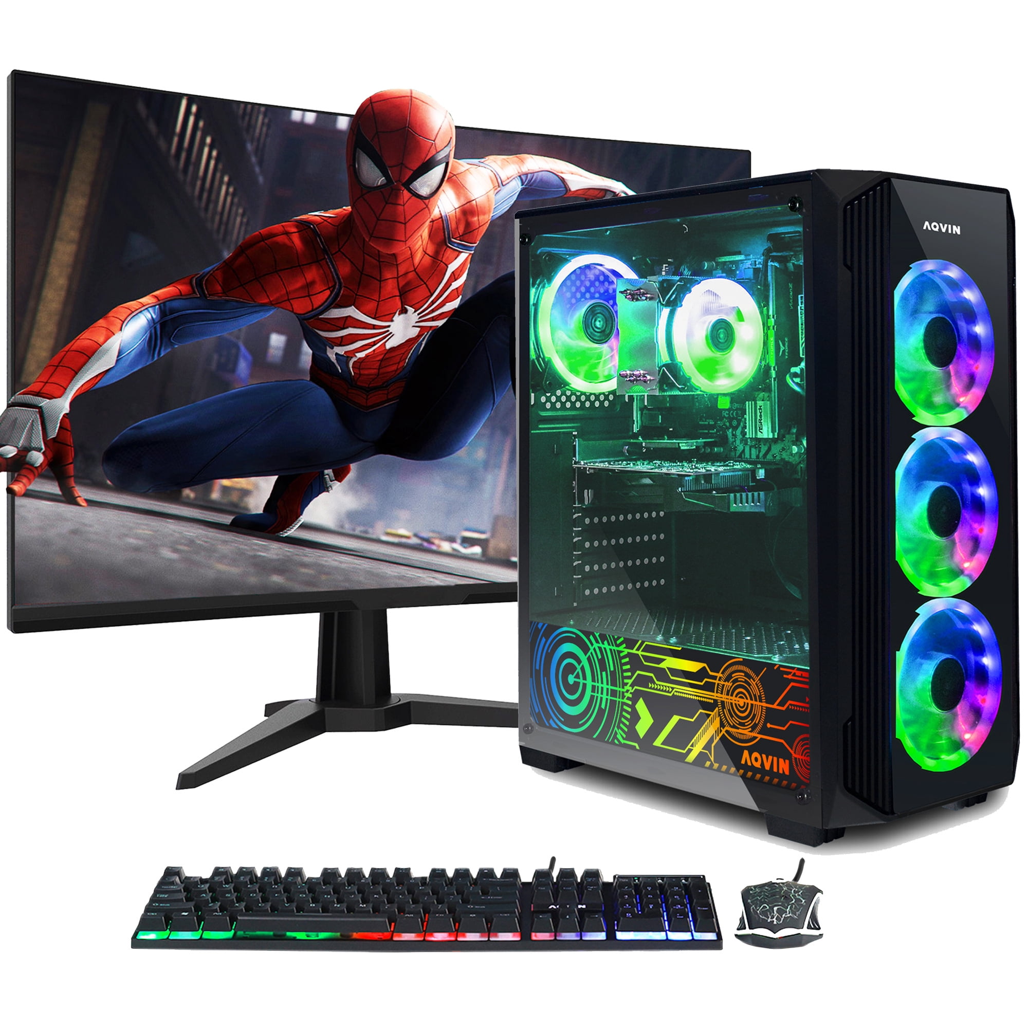 Gaming PC AQVIN ZForce Desktop Computer Tower Intel Core i7 Processor,32GB DDR4 RAM,1TB SSD Storage,Graphics Card RTX 5060 8GB DDR6,27 inch Gaming Monitor,Windows 11Pro Gaming Keyboard and Mouse WiFi