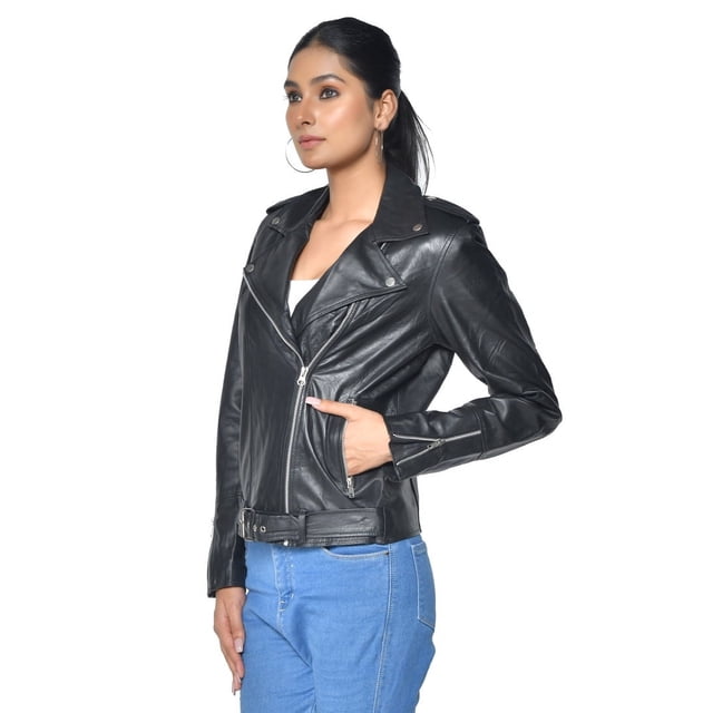 Sharo Blouson de Moto Classique en Cuir Souple pour Femmes