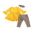 thumbnail image 1 of Kids Tracksuit Flared Sleeve Blouse + Pumpkin Print Pants + Hairband Set, 1 of 8