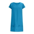 thumbnail image 4 of EQWLJWE Robes d'Été pour Femmes 2023 Mode pour Femmes Coton et Lin Col Ras du Cou Ample Manches Courtes Robe Mini Unie, 4 of 8