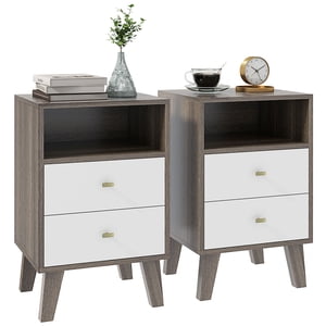 HOMCOM Nightstand Set of 2 Bedside Table with 3 Drawers and Open Storage