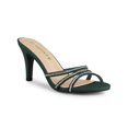thumbnail image 1 of BLISSFUL STEP Women's Triple Strap Rhinestone Mules Open Toe Stiletto Heel Slide Sandals Dark Green 8, 1 of 7