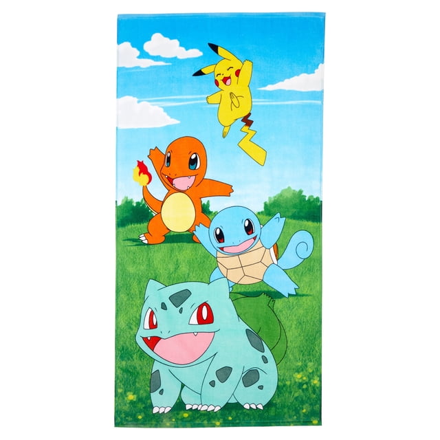 Pokemon "Pokemon Run" Serviette de Bain une Serviette de Plage en Éponge de Coton Pleine Grandeur Orientée vers l'Avant 28 Pouces (71 cm) x 58 Pouces (147 cm) avec des Imprimés de Personnages Pokémon Colorés (les designs Peuvent Varier), surface Absorbante à Séchage Rapide et Polyvalence du Bain à la Plage; Souvent Utilisée comme Déco Murale Ludique pour Chambre.