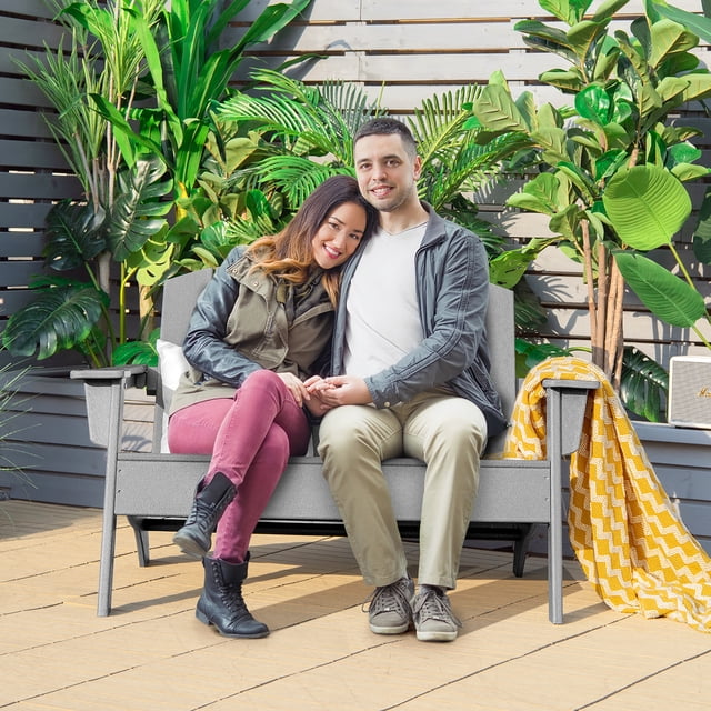 Costway Causeuse Adirondack de Patio Banc HDPE Résistant aux Intempéries pour Terrasse Gris