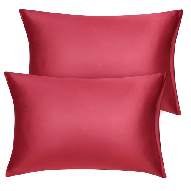 PiccoCasa 2 Pcs Satin Pillowcase Zippered Silky Sateen, King Red