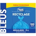 thumbnail image 3 of Great Value Sacs de Recyclage Bleus Réguliers, 75L, 100sacs, 3 of 4