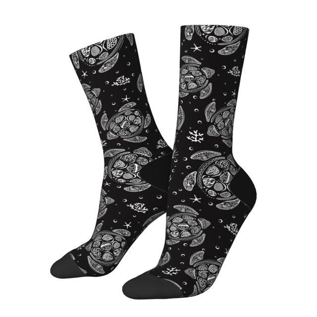 Lsque Turtle Printed Men's Crew Socks, Soft Durable Breathable Moisture-Wicking with Odor Control Cotton socks