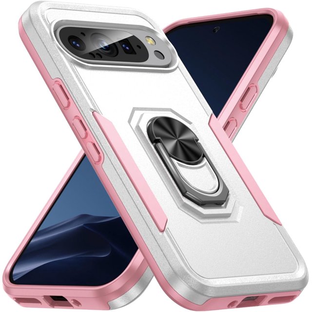 KOMI Étui Compatible avec Google Pixel 9 Pro TG avec Béquille Magnétique, Armure Militaire Robuste Antichoc Antichute Étui de Protection pour Hommes Femmes Blanc