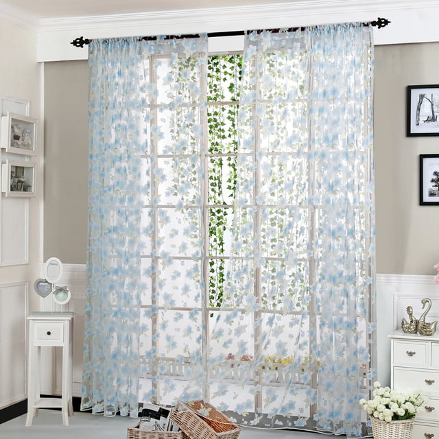Kadlawus Sheer Curtain, Flower Pattern Voile Curtain, Light Filtering Window Curtain, Modern Sheer Drape for Living Room, Decorative Curtain for Bedroom