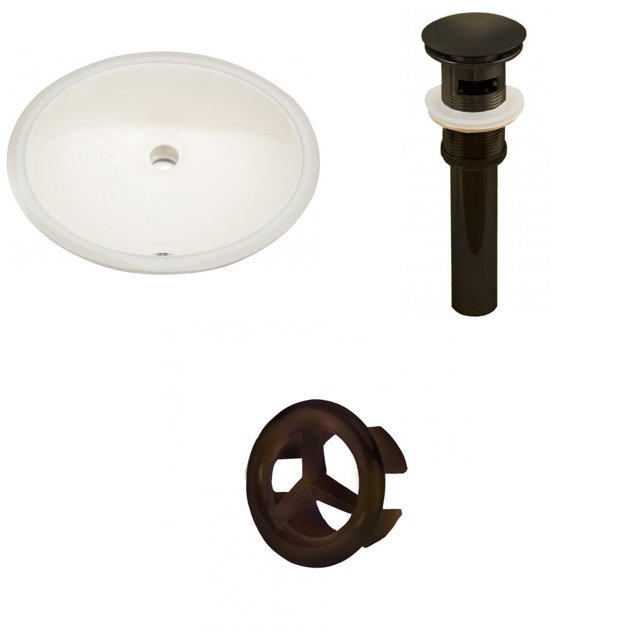19.75-in. W Oval Bathroom Undermount Sink Set In Biscuit - Oil Rubbed Bronze Hardware - Overflow Drain Incl. AI-20556