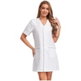 thumbnail image 2 of Aislor Robe d'Uniforme d'Infirmière pour Femmes à Manches Courtes, Tenue de Travail Médicale avec Poches, Chemise Boutonnée, Uniforme de Sarrau, Blanc G, 2 of 7