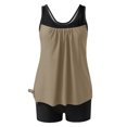 thumbnail image 4 of UPPADA 2 Piece Full Coverage Swimsuits for Women Floral Athleti Crewneck Bathing Suits High Waisted Tummy Control Modest Swimwear Comfy Tankini Top with Shorts Women Beach Fashion Swimsuit Khaki,L, 4 of 5