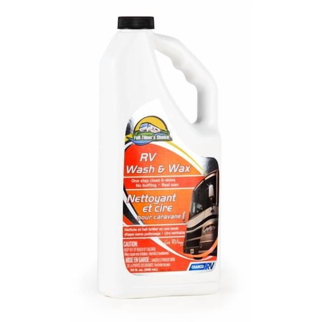 Camco 40490 Nettoyant pour Lavettes et Cires dans une Pichet en Plastique Blanc de 32 oz avec Capuchon Noir, Présentant une Étiquette Bilingue orange le Décrivant comme un Produit de Lavette et de Cire pour VR Qui Nettoie et Brille Sans Polir, Crée des Billes de Cire Imperméables, Sécuritaire pour Toutes les Finitions de VR et Inclut une image de VR.