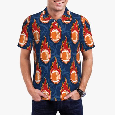 Vsdgher American Football and Fire Flames Print Polo Shirts for Men, Men's Short Sleeve Stretch Polo Shirt, Shirts for Men-4X-Large