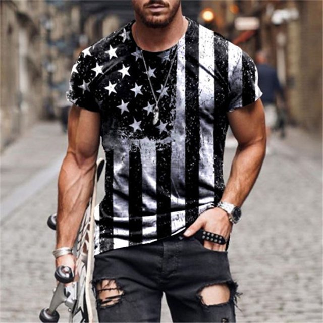 Jsaierl T-Shirts pour Hommes du 4 Juillet Patriotiques Rouges, Blancs et Bleus à Imprimé, T-Shirts Tendance à Col Rond, Americana, T-Shirt à Manches Courtes