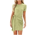 thumbnail image 1 of Dvkptbk Robe Moulante d'Été pour Femmes, Couleur Unie, Col Ras du Cou, Robe de Soirée, Côtelée, Coupe Ajustée, Froncée, Mini-Robe Moulante Décontractée, 1 of 7