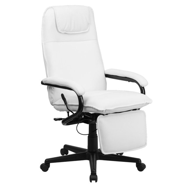 High Back White Leather Executive Reclining Swivel Chair with Arms