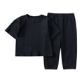 thumbnail image 1 of Birdeem Mode Filles Décontracté T-Shirts à Manches Courtes Col Rond Bouton Uni Ensembles de Pantalons Longs, 1 of 10