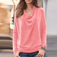 thumbnail image 2 of Pompotops T-Shirt Décontracté pour Femme à Col Rond Uni à Manches Longues Coupe Ample Chandail Haut Blouse, 2 of 9
