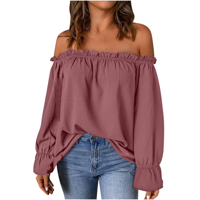 Pompotops Mode Femmes T-Shirt à une Épaule Manches Longues Tee Décontracté Blouse Liquidation