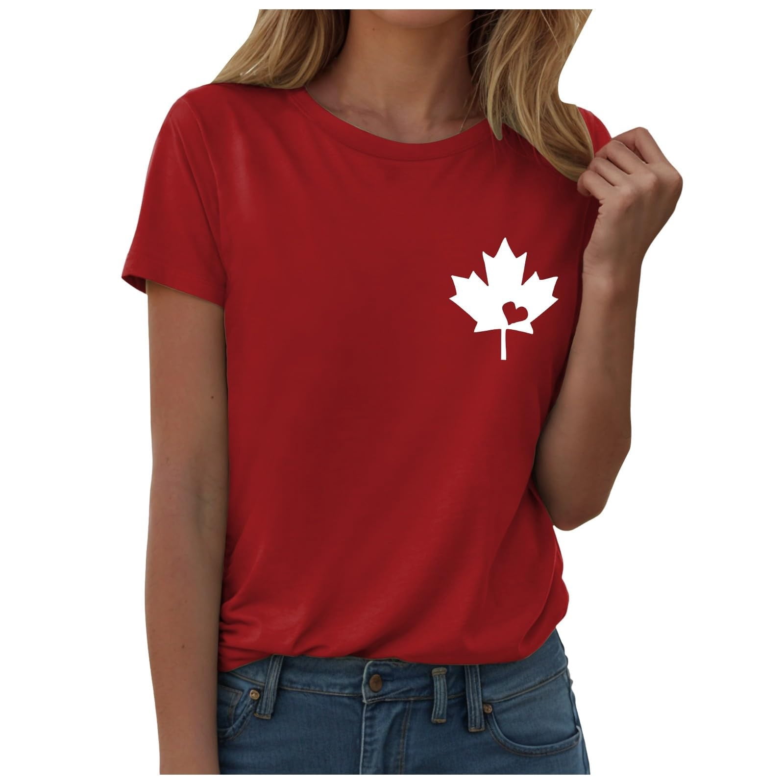 WEIYLL T-Shirt Femme Canada Feuille d'Érable Imprimée Fière Déclaration Rouge Hauts Tailles m