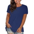 thumbnail image 1 of WTXUE T-Shirts à Manches Courtes, Chandails à Col Rond pour Femmes en Coton, Chandails Amples, T-Shirts Amples, Hauts Unis / Décontractés pour Femmes Navy XS, 1 of 8