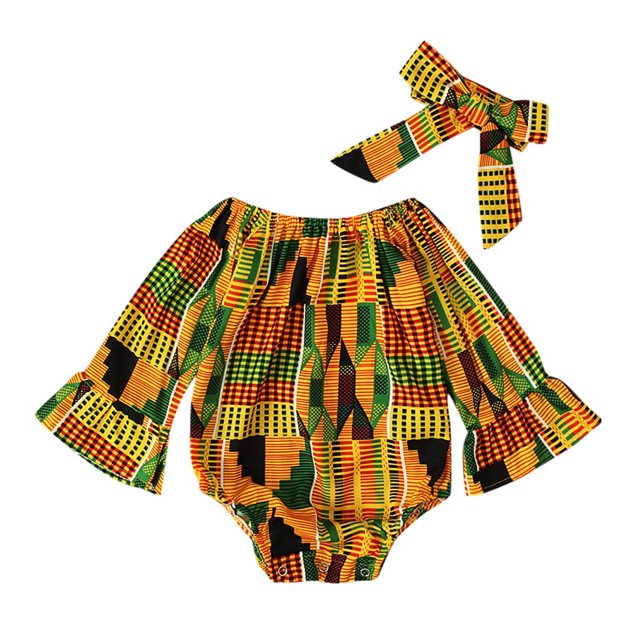 Combinaison à Manches Longues Bébé Fille Tout-Petit Bébés Filles Imprimé Combinaison à Manches Longues Bande pour Cheveux Cache-Couches Vêtements