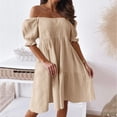 thumbnail image 2 of B91xZ Robes pour Femmes Manches Courtes Col en V Fendu Haut Bas Robe Longue à Volants avec Ceinture, Beige TG, 2 of 5
