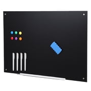 Frameless Magnetic Glass Whiteboard - Tempered Glass Dry Erase Board - Magnetic, Modern mark-Resistant Writing Surface, Wall Mounted - Office, School, Home, Conference - Black - 24"x18" , 4 Holes