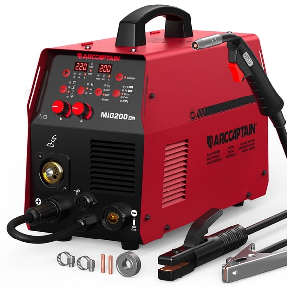 ARCCAPTAIN 200A MIG Welder 6-in-1 110V/220V Dual Voltage Welder Machine, Aluminum Welding with Spool Gun & Spot MIG, Flux Core/TIG/Stick Welding