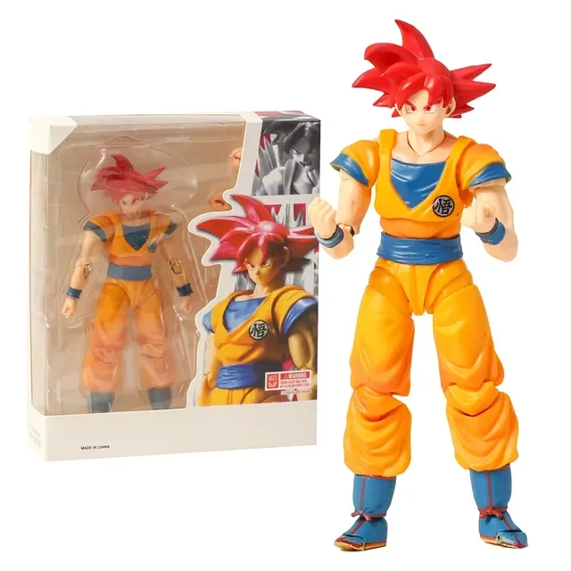 Dragonball Super Son Goku Ultra Instinct SHF Collection Action Figure PVC Model Figurals, measuring 15-16.5cm in height, made from PVC material. Features orange and blue attire, red spiked hair, and comes packaged in a box with a clear display window.