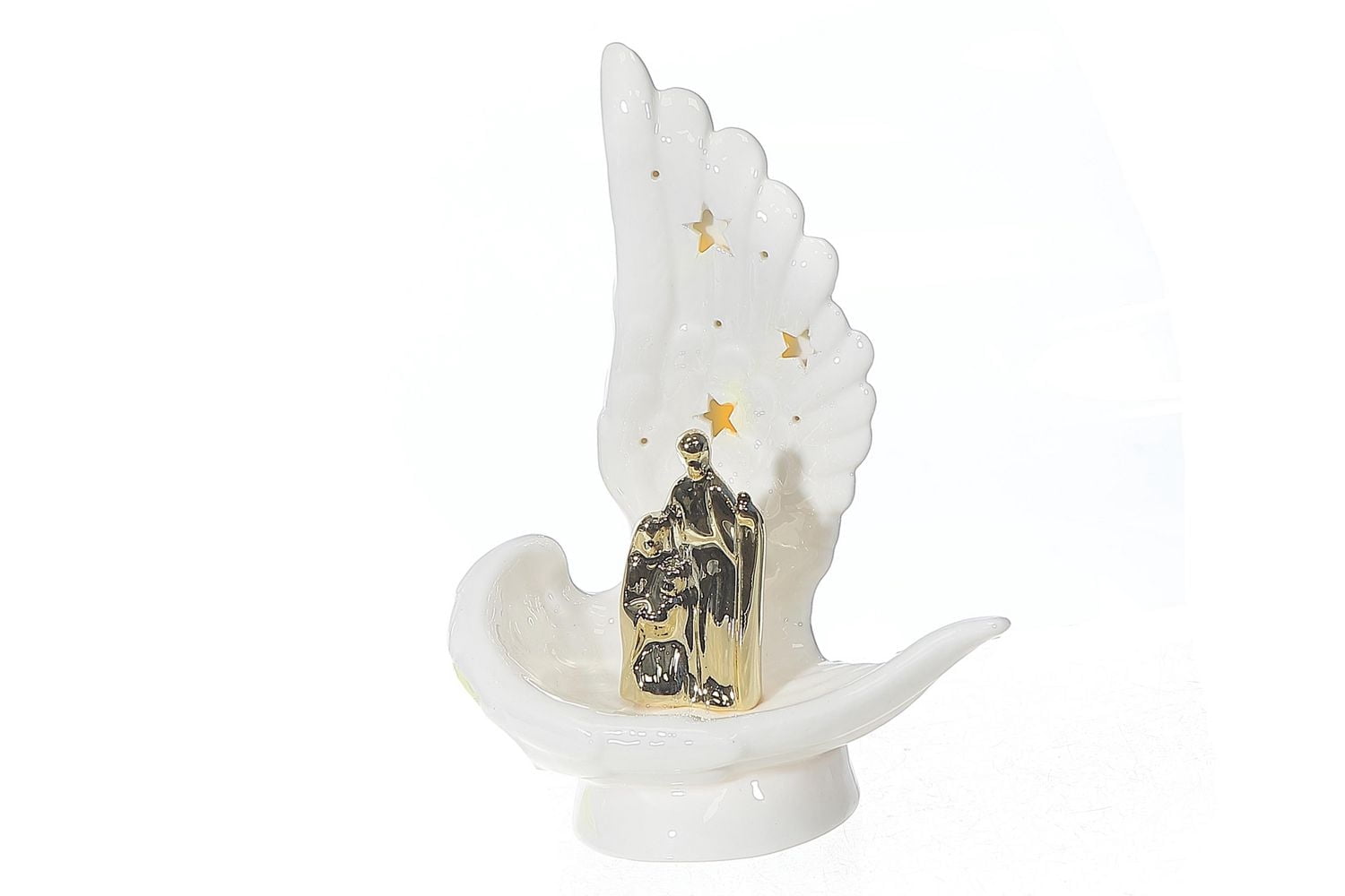 Led Ceramic Angel Wing With Nativity Scene
