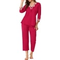 thumbnail image 2 of INSPIRE CHIC Pyjama de Nuit en Satin pour Femme, Ensemble de Détente en Dentelle à Col en V, TP, Rouge, 2 of 6