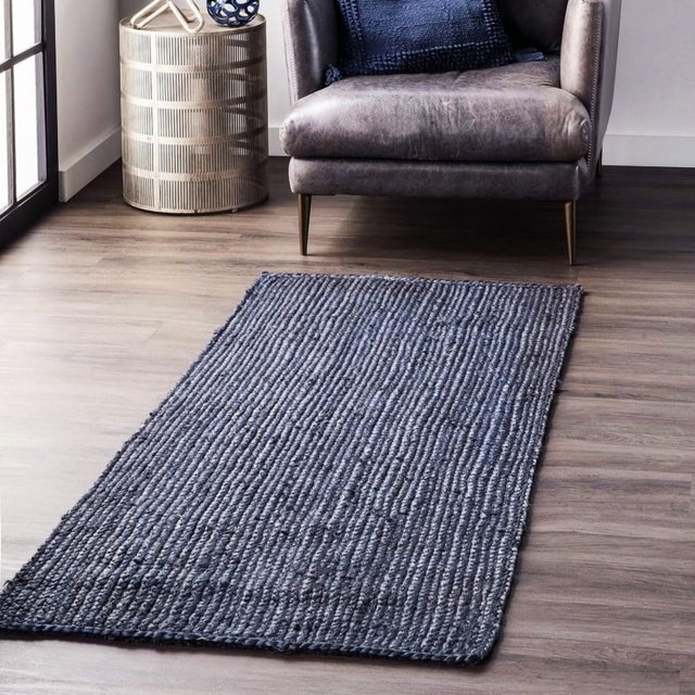 Aizza Trends 2.6x12 Ft Navy Blue Jute Area Rug, Boho Chic Natural Jute Area Rug - Hand-Braided, Rustic Farmhouse Decor for Living Room Carpet,