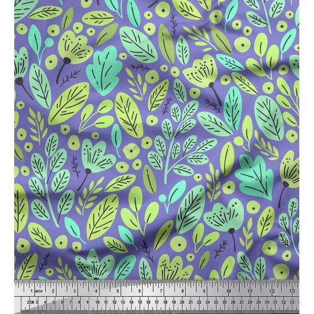Soimoi Blue Heavy Canvas Fabric Artistic Leaf & Floral Decor Fabric Printed Yard 58 Inch Wide