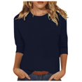 thumbnail image 1 of Été Femmes 3 de Femmes Col Roulé Simulé Manches Longues 4 Manches Col Rond T-Shirt à Manches Longues Femmes Ensemble Haut Ample Imprimé Floral T-Shirts Tunique Décontractée en Lin Tee Blouse, 1 of 4