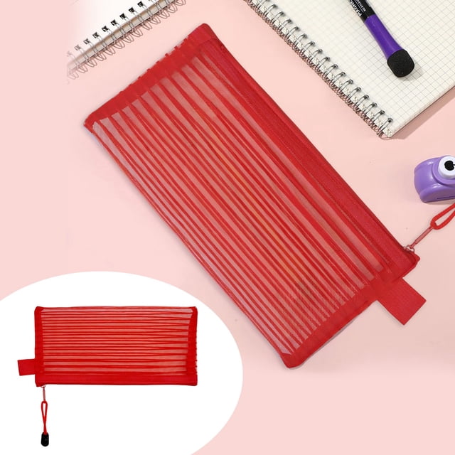 Mohdy 1Pc Solid Color Striped Hollow-Out Horizontal Mesh Pencil Case Document Storage Rd2 A,Zipper Mesh Pouch Pencil Pen Case Pencil Storage Pouches Pencil Bag Multipurpose Travel Bags