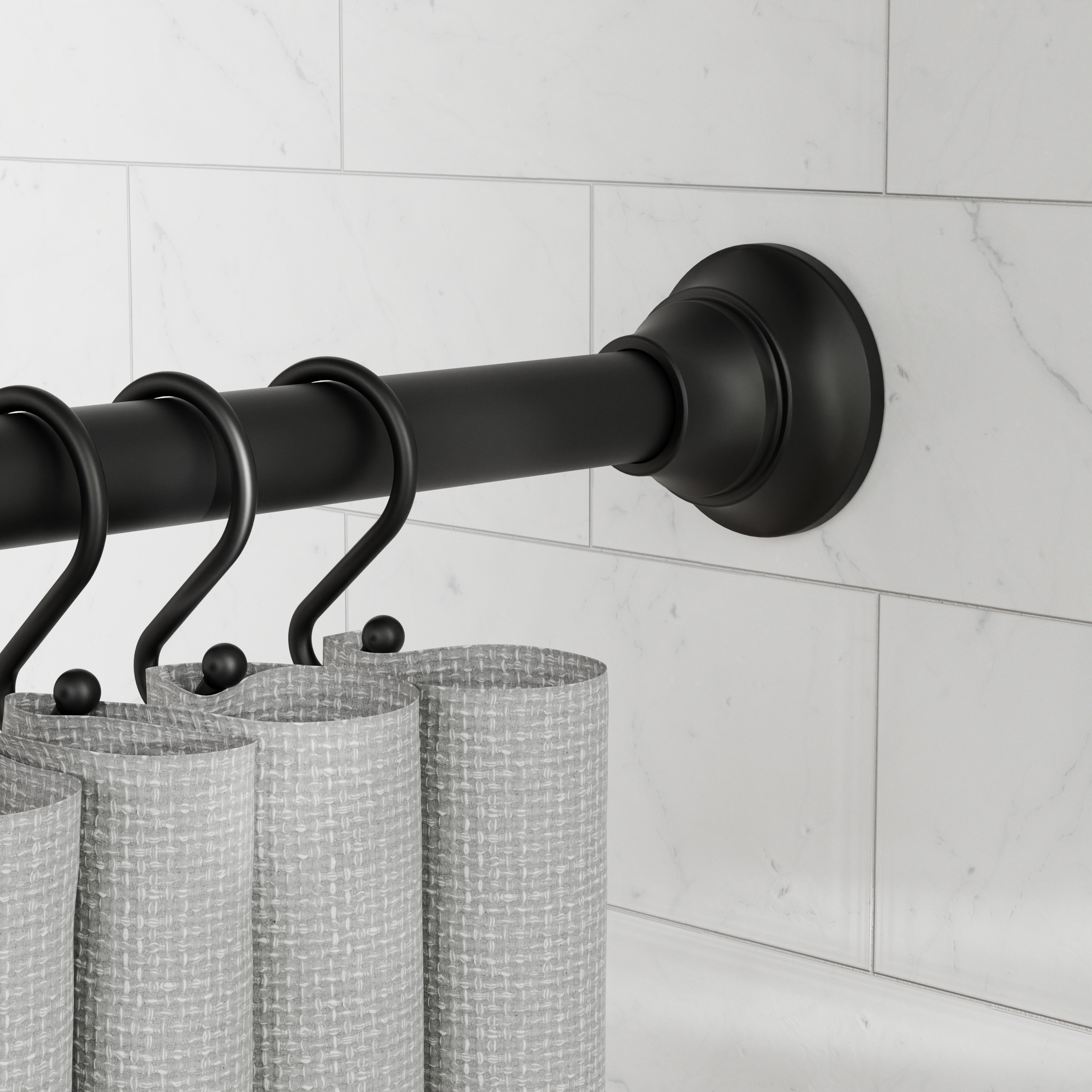 Tringle à rideau de douche à tension réglable moderne Better Homes & Gardens, antirouille, avec embouts décoratifs ondulés, 135 à 218 cm, noir mat