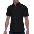 thumbnail image 1 of Men's Button Sleeve Lapel Short Sleeve Shirt - Polyester, Business Casual, Solid Color, Comfort Fit, 1 of 7