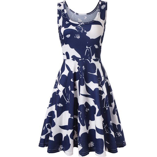 Robe Débardeur pour Femmes Été Mode Femmes Sans Manches Imprimée Col en V Ligne A Moulante Robe Débardeur Robe Longue