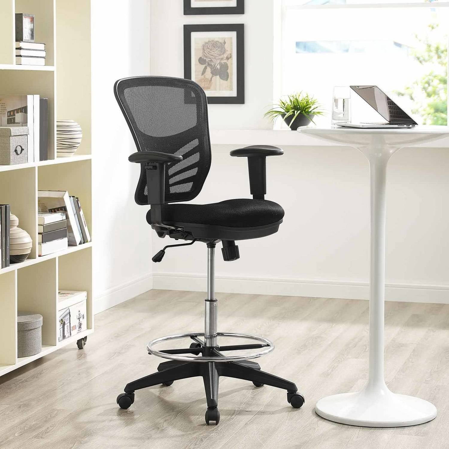 Modway Articulate Drafting Chair, Reception Desk Chair, Black
