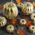 thumbnail image 2 of 8-Piece Assorted Artificial Gold Pumpkins - Fall Harvest Decor Set, 2 of 5